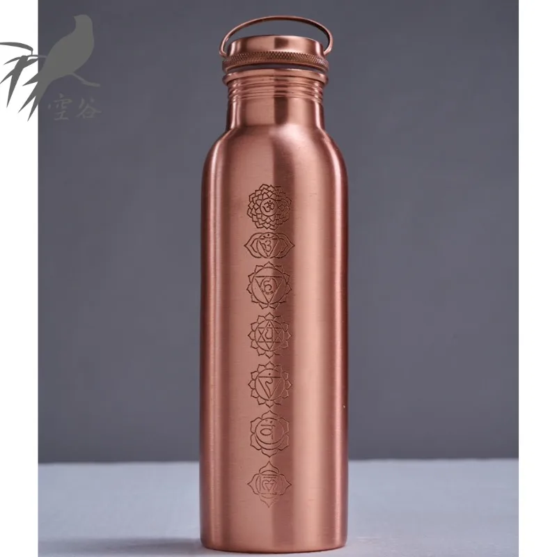 Hand Carved Chakra Copper Water Bottle 750ml Portable Leak‑Proof Yoga Drinking Bottle Outdoor Travel Water Vessel