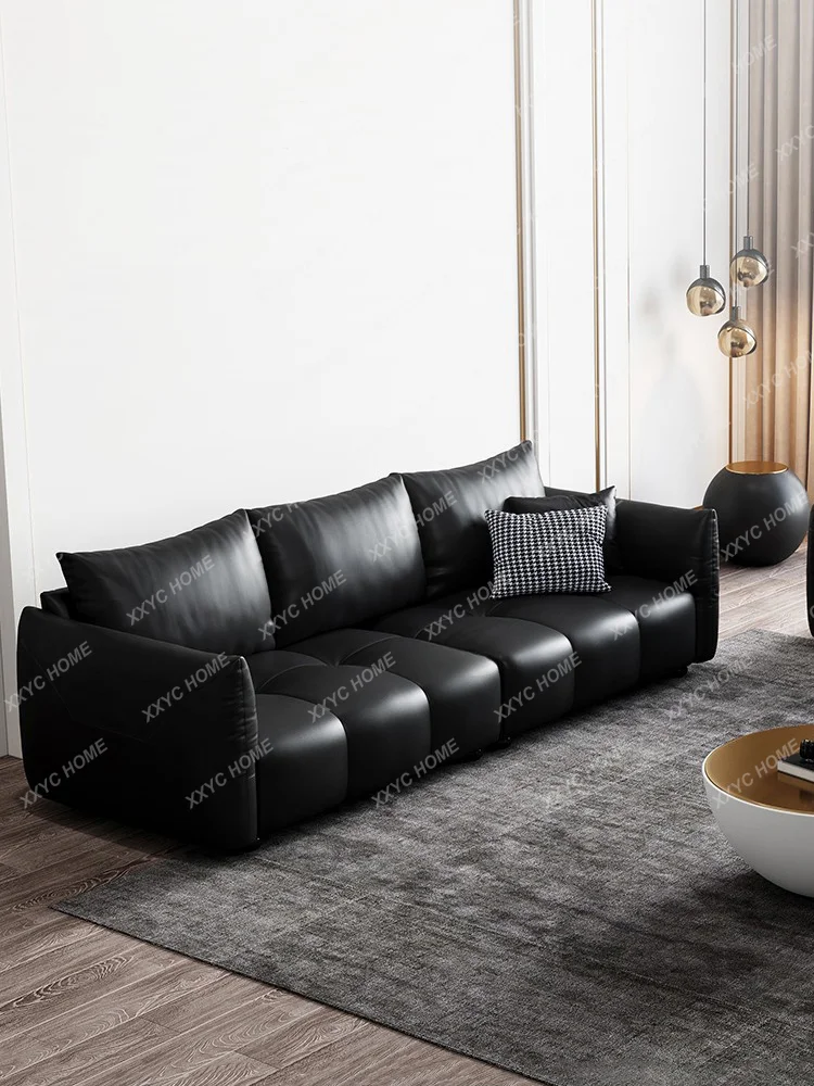 Genuine Leather Modern Simple and Light Luxury Small Apartment Living Room Straight Row Office Reception Leather Sofa