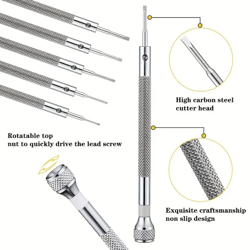 1Set 0.6-2.0mm High Hardness Steel Precision Screwdriver Set, Micro Cross Metric Flat Head Kit for Watch, Eyeglasses, Jewelry, Electronics Repair