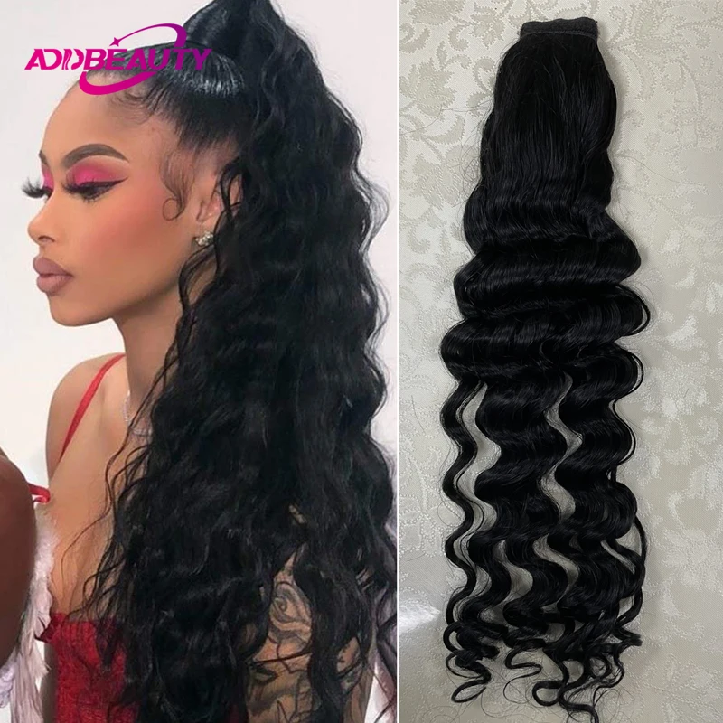 Clip in Ponytail Human Hair Natural Wave 100% Women Brazilian Human Hair Extension Wrap Around Drawstring Head Wear Hairpiece