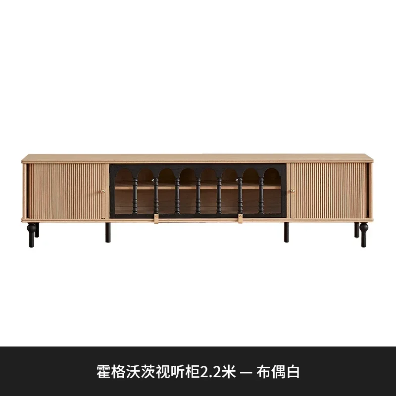 r8.11- medieval solid wood TV cabinet wabi sandy wind audio-visual cabinet Nordic retro living room locker
