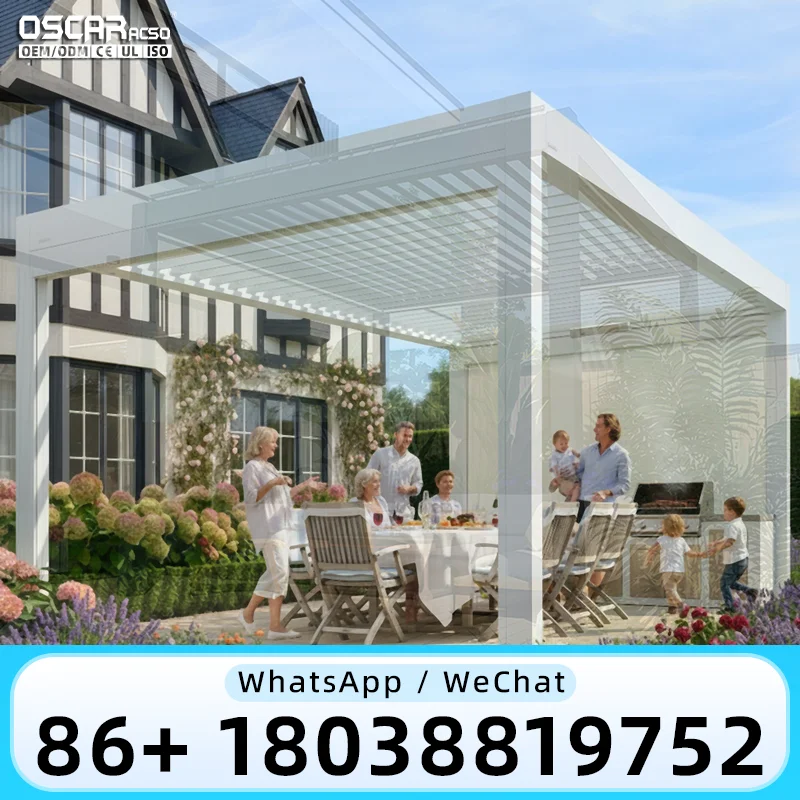 Outdoor Motorized Louvered Patio Gazebo with Rustproof Frame Eco Friendly Commercial Grade for Garden Backyard Restaurant pergol