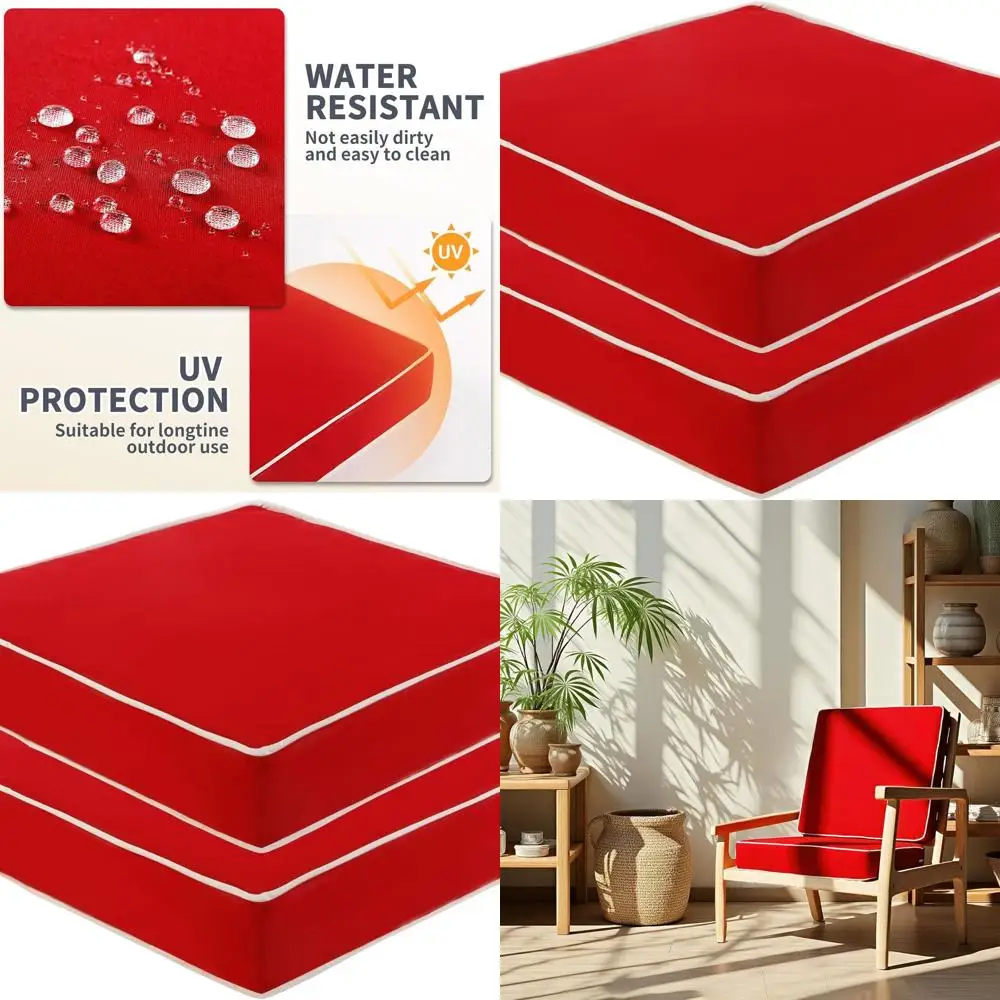 

20x20x4 Inch Waterproof Outdoor Seat Cushions with Ties, Wine Red, 2-Pack