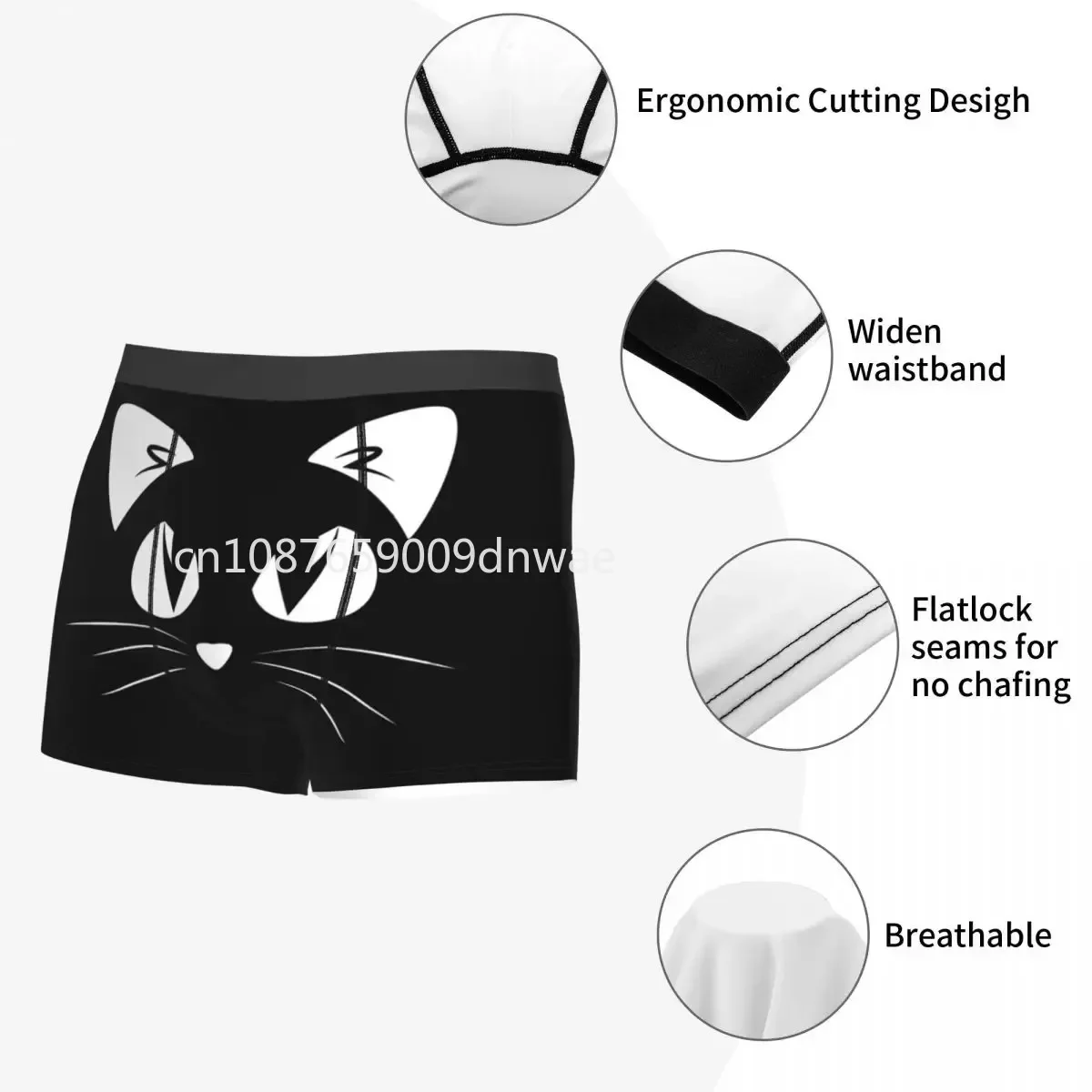 Black Cat Face Boxer Briefs para Homens, Animais Arte Cuecas, Calcinha Respirável, Roupa Interior Sexy, Shorts