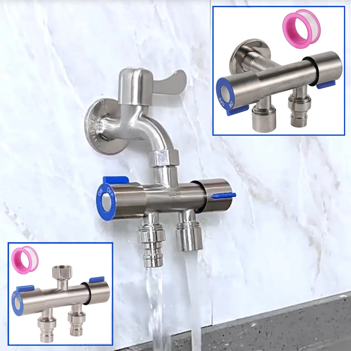 

1/5 шт. многофункциональные 3-ходовые переключатели клапанов для кухни и ванной комнаты, нержавеющая сталь 304, переключатели смесителей для стиральной машины 1 в 2 выхода