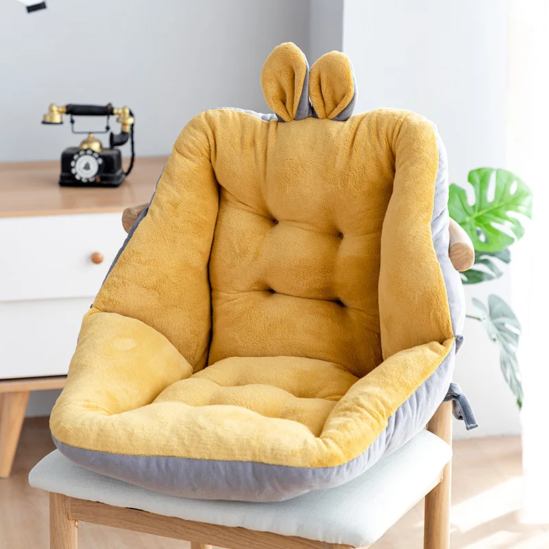 Inyahome Cartoon Velvet Seat Chair Cushion with Back Support Cozy Floor Pillow Mat Chair Pad with Ties and Backrest for Office