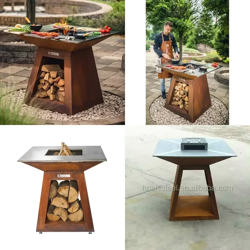【CHIMU HOME】 Corten Steel Rusty Wood Fire BBQ for Outdoor Cooking