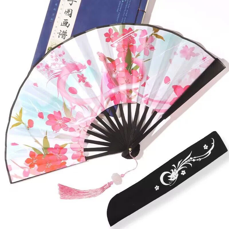 Summer Outdoor Decorative Folding Fan Bamboo and Wood Large Size Double-sided Hand Fan Home Decoration Chinese Gift 30cm