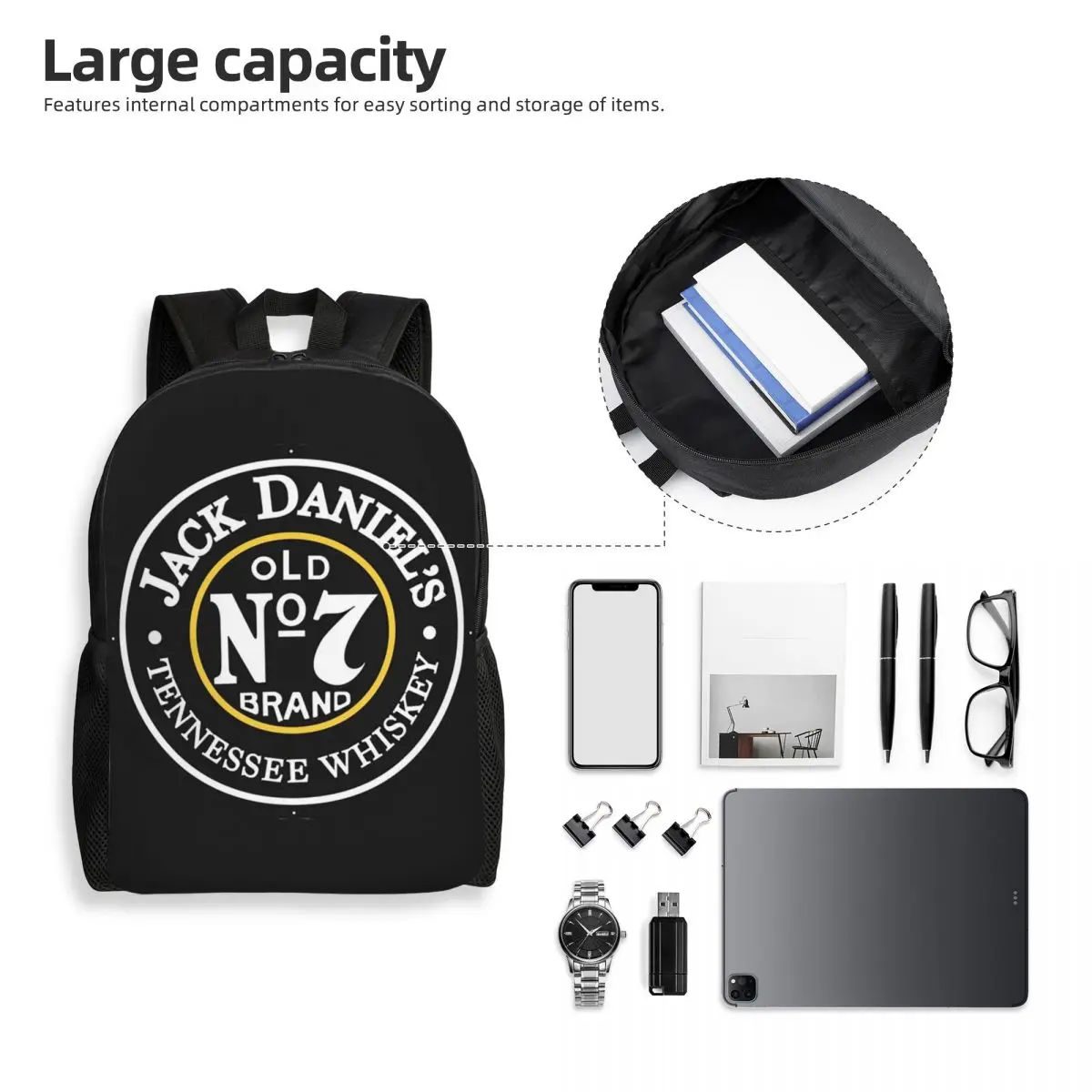 J-JACK DANIELS ويسكي العلامة التجارية على ظهره رائجة البيع Daypack سعة كبيرة بنين بنات حقيبة الكتب حقيبة مدرسية حقائب كتف للرجال والنساء