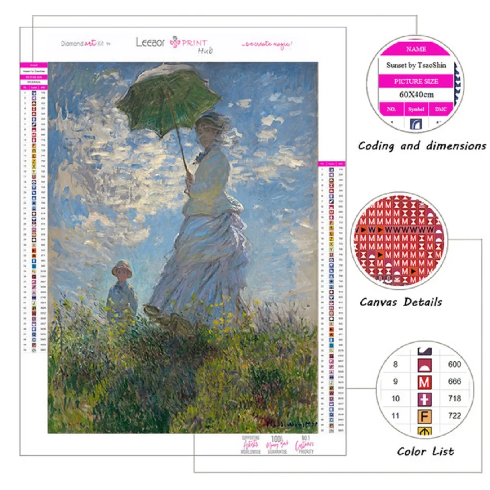 Woman With A Parasol Claude Monet Oils 5D DIY Diamond Painting Kit Diamond Embroidery Room Wall Art Prints Home Decor Mural