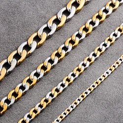 Stainless Steel Cuban Link Chain Men's Retro Long Pendant Necklace Silver and Gold Color For Punk Men Women Fashion Jewelry