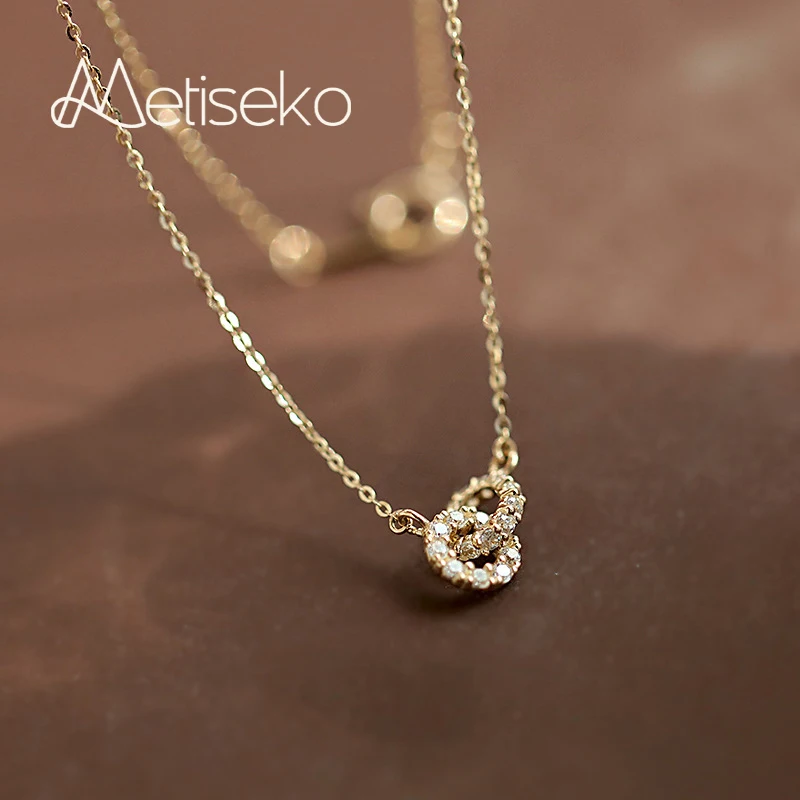 

Metiseko 925 Sterling Silver Necklace 14K Yellow Gold Plated Double Cross Circles of Clear Cubic Zirconia Choker for Women Party