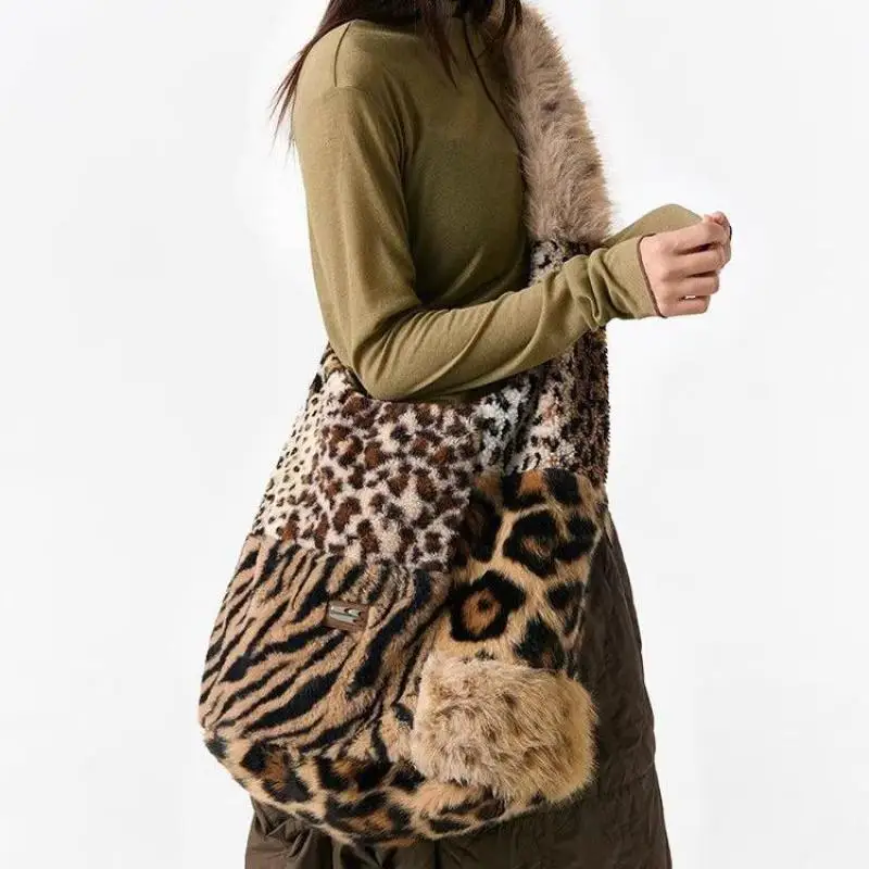 

Роскошные брендовые женские сумки, осенне-зимние новые контрастные сумки с леопардовым принтом, большие вместительные сумки на одно плечо с диагональным крестом