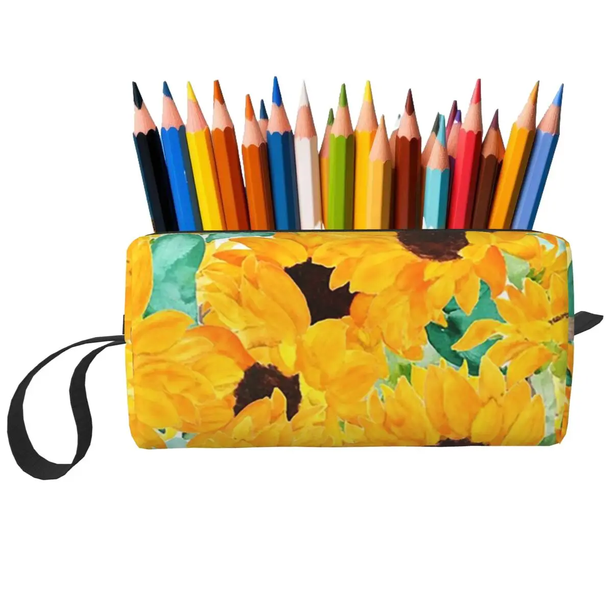 Sunflower Vibrant Yellow Floral Pencil Case for Boys Girls Pen Box Pencil Bag Stationery Supplies Travel Women Cosmetic Bag