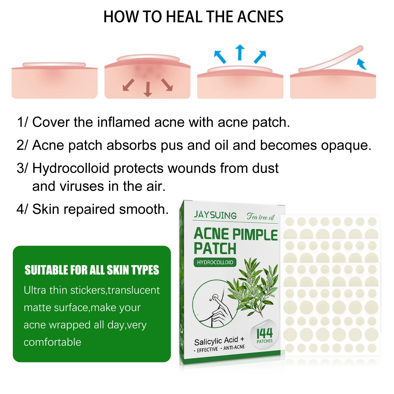 144 Patch Acne brufolo Patch viso adesivi invisibili olio di tè trattamento dell'acne rimozione Patch bellezza strumenti per l'acne cura della pelle del viso