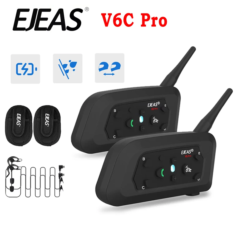 

EJEAS V6C Pro Профессиональная гарнитура для футбольных судей, велосипедный интерком, полнодуплексная связь, BT5.1, IP65, водонепроницаемая, с шумоподавлением
