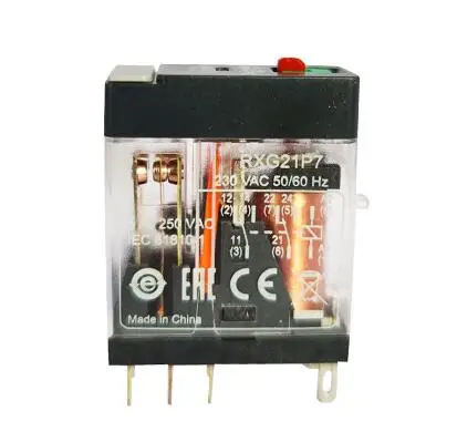 RXG21P7 Interface plug-in relay, 5 A, 2 CO, lockable test button, 230 V AC