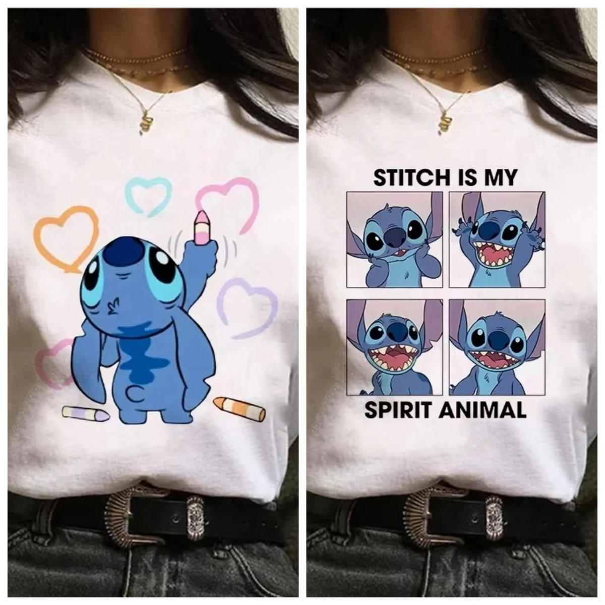 Camisetas de algodón de moda de verano Kawaii de Disney para mujer, camiseta con corazón cosido de dibujos animados, ropa bonita de Anime de Disney, Tops Y2K para mujer
