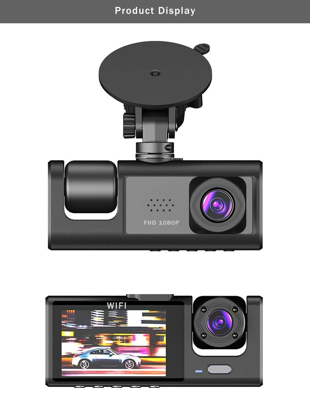 1080P 3-Kanal-Objektiv WLAN Dashcam Auto DVR Innenraumkamera Mini-Recorder Video-Registrator Dashcam Dreiwege-Videokamera – Detail 11