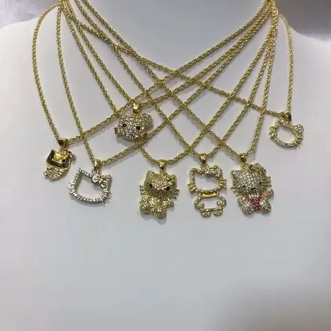 18k Gold Plated  CZ Diamond  Hello kitty Mickey Mouse  Necklace