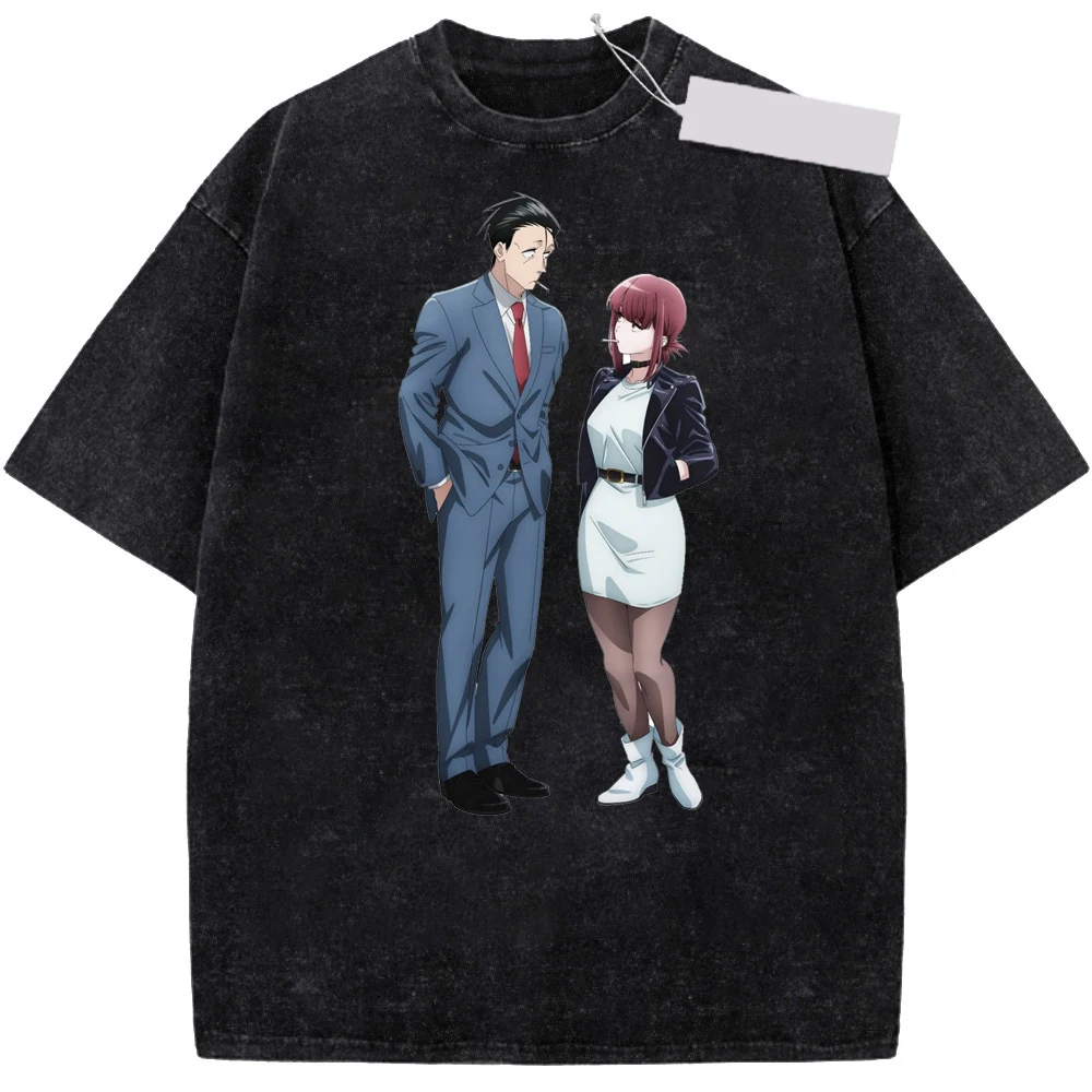 Harajuku Summer Sasaki Yamada Men Women Cartoon Washed Cotton Tshirt Anime Smoking Behind The Supermarket with You Wash T Shirt