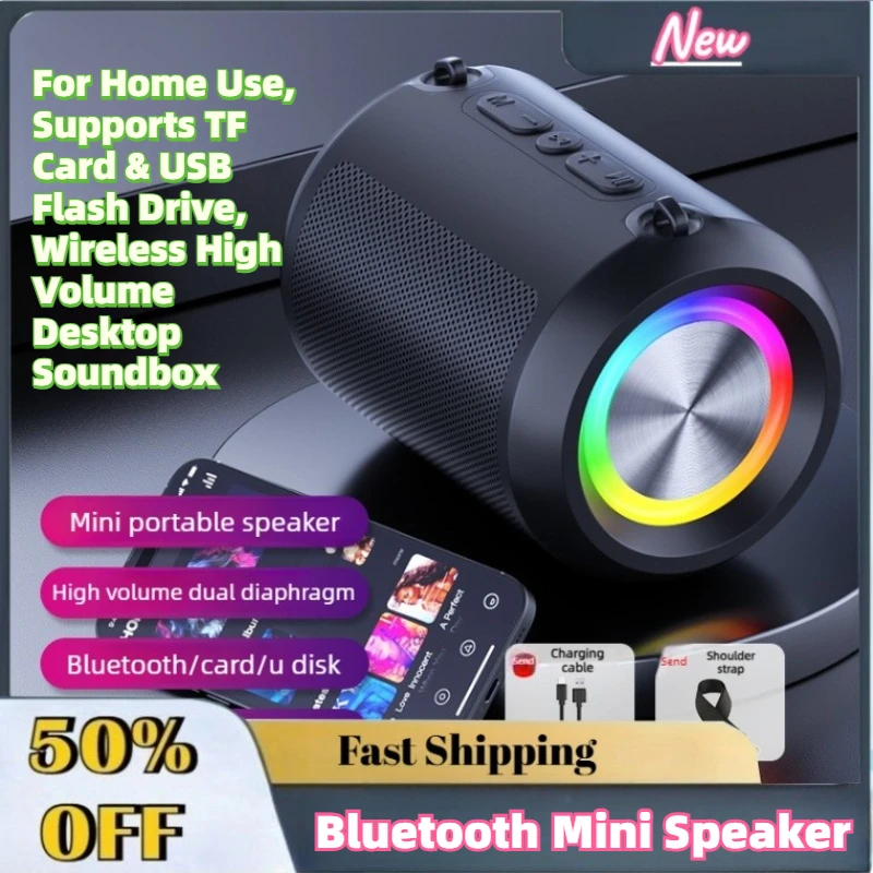 

In Stock Portable Bluetooth Mini Speaker for Home Use, Supports TF Card & USB Flash Drive, Wireless High Volume Desktop Soundbox
