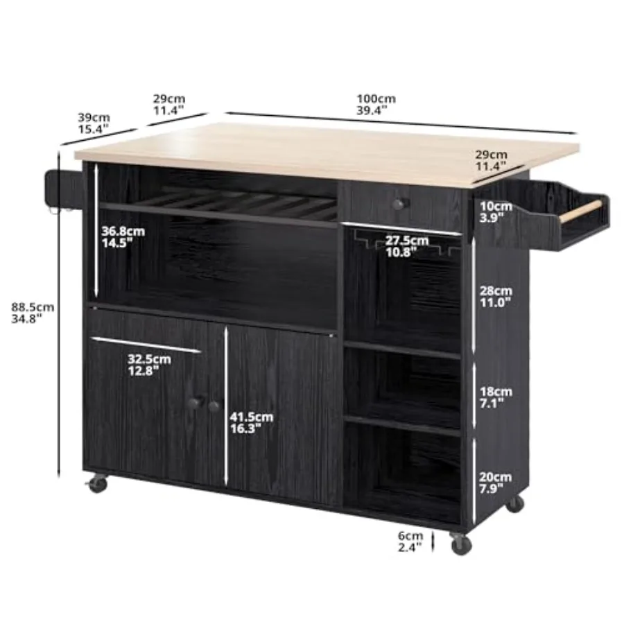 Kitchen Island Cart with Wheels for Kitchen and Dining Room: Stainless Steel, Matte Black, Foldable Locking Casters