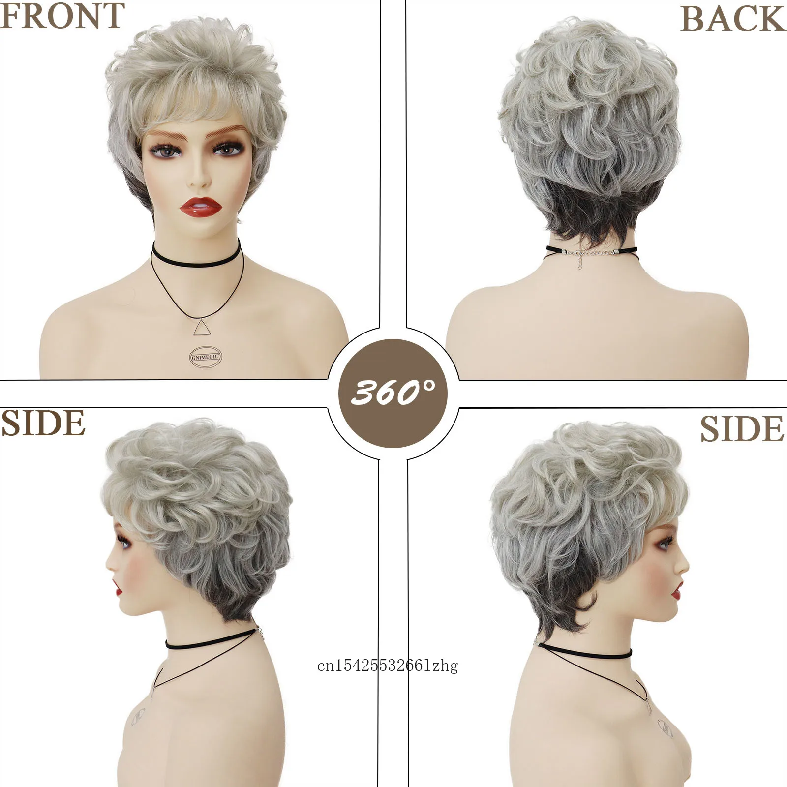 GNIMEGIL Women\'s Grey Wig Synthetic Natural Layered Haircut Short Curly Wig with Bangs Elderly Ladies Grandmother Wig Cosplay