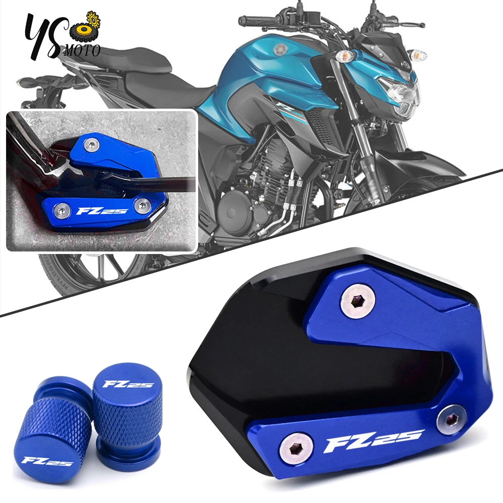 Fit For YAMAHA FZ 25 FZ-25 FZ25 2017-2024 New Motorcycle CNC Accessories Kickstand Foot Side Stand Enlarger Pad & Tire Valve Cap