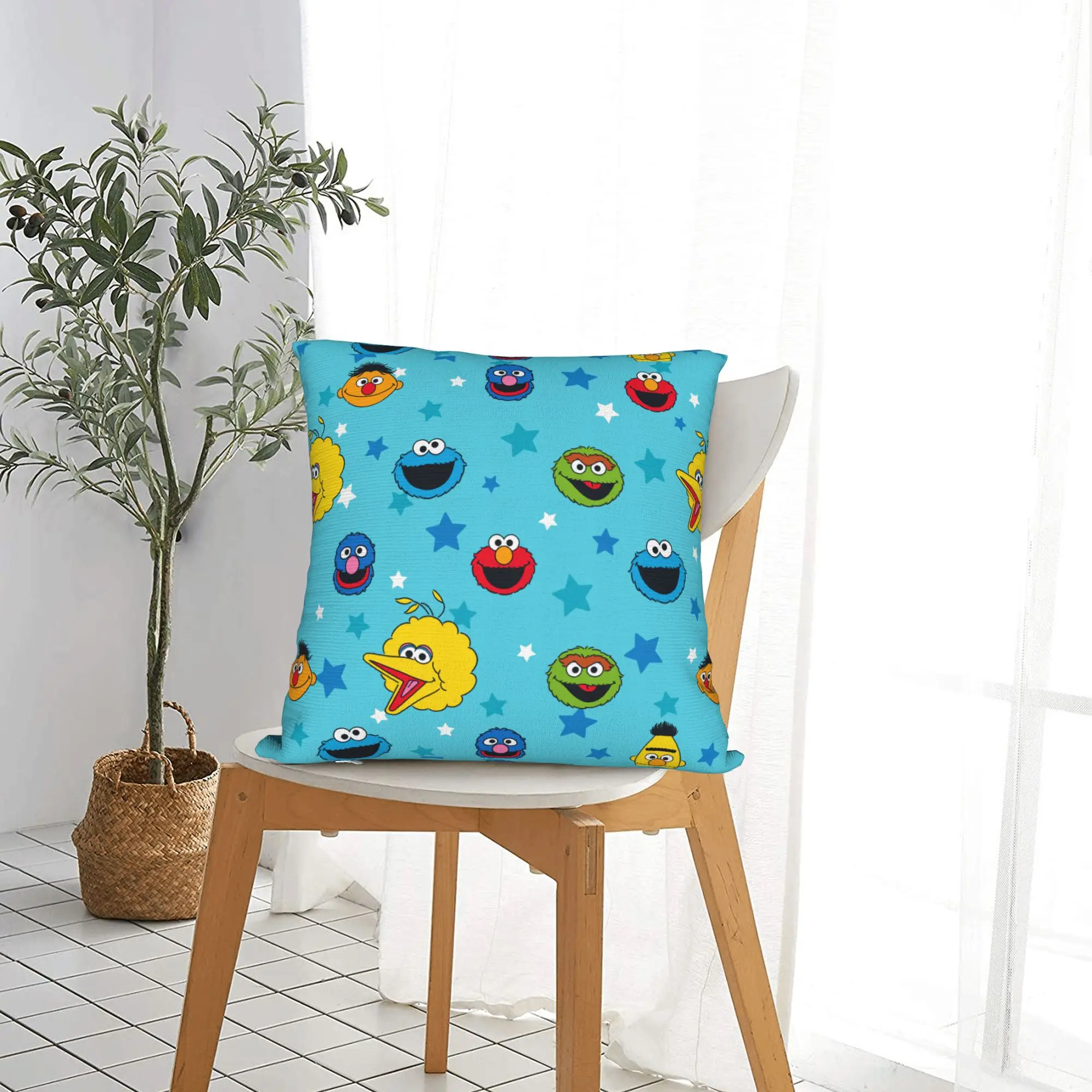 Sesames Streets  Best Friends Star Pattern Pillowcase Polyester Cushion Cover Decorations Throw Pillow Case Cover Home Zippered