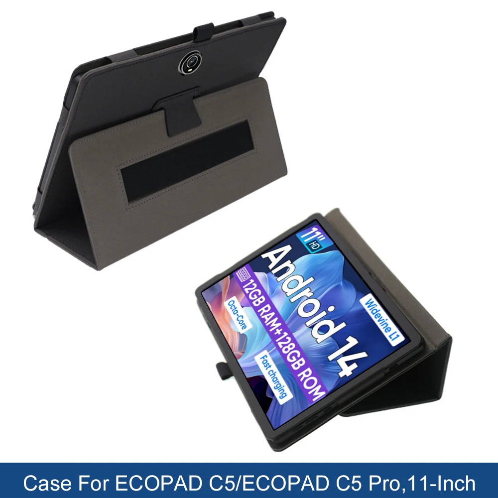 Capa para ECOPAD C5 Pro 11" Ultra Slim em Couro PU com Suporte Dobrável, Porta Lápis e Alça de Pulso - Proteção Total