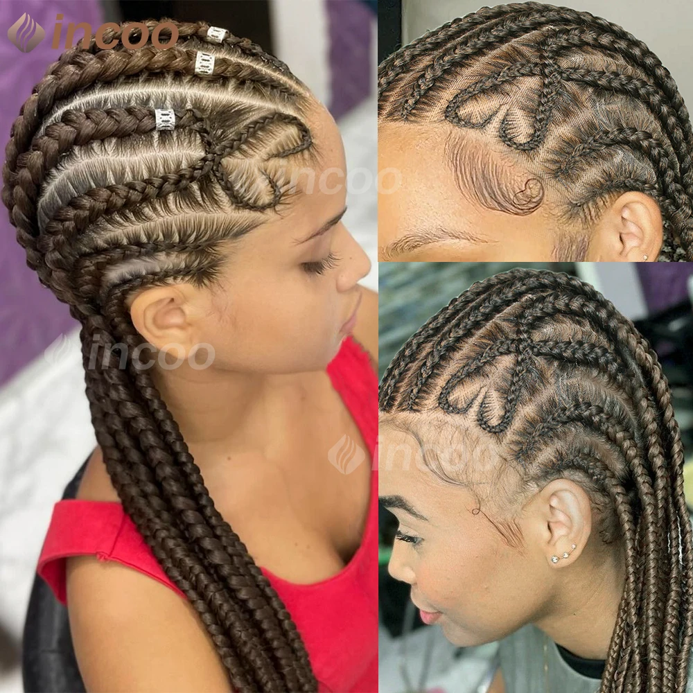 

Full Lace Front Heart Braided Wigs for Black Women Synthetic Knotless Cornrow Braids Wig Jumbo Box Braided Wig African Hair