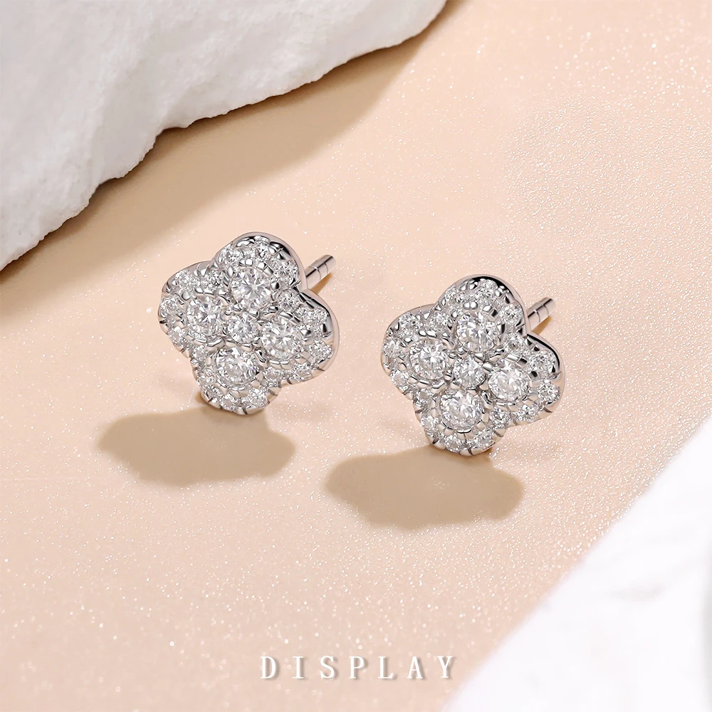 

M-JAJA Moissanite Four-leaf Stud Earrings for Women S925 Sterling Silver Diamond Earrings Fine Jewelry 18K White Gold Plated