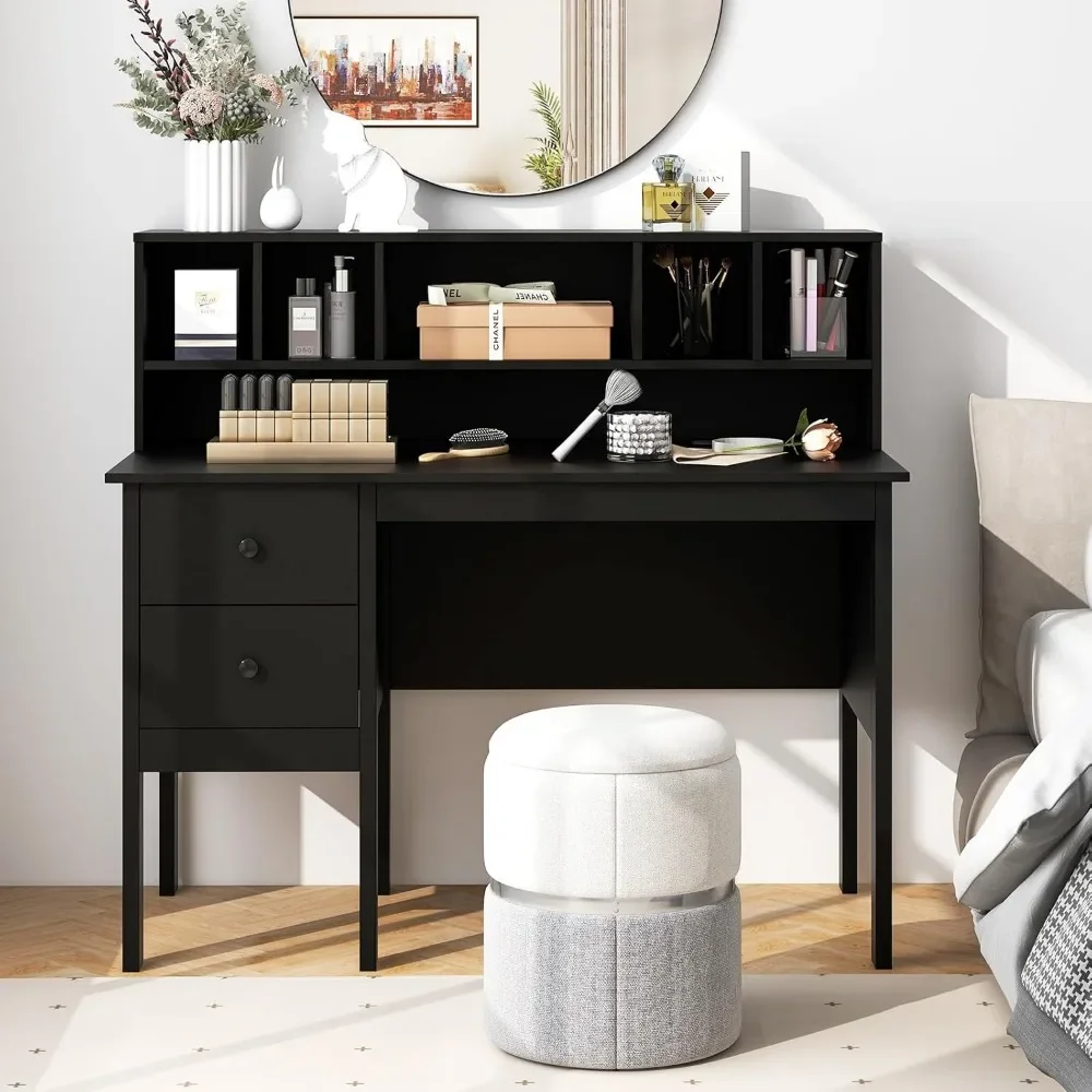 Bureau d'ordinateur de bureau à domicile moderne, prises de courant, ports USB et type-c, 5-Cubby Hutch