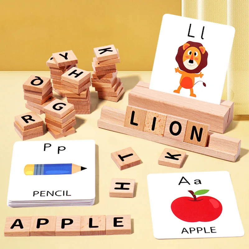 Wooden Spelling Word Games Toddler Montessori Toys Letter Learning Fine Motor Early Education Alphabet Puzzle Matching Game