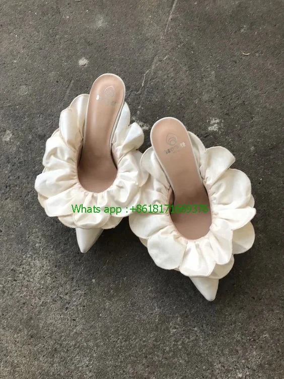 Luxury Pointy Toe Ruffles Mule Slippers Sexy Women Sweet Flats Slides 2022 Bohemia Fashion Ladies Shallow Outside Slip On Shoes