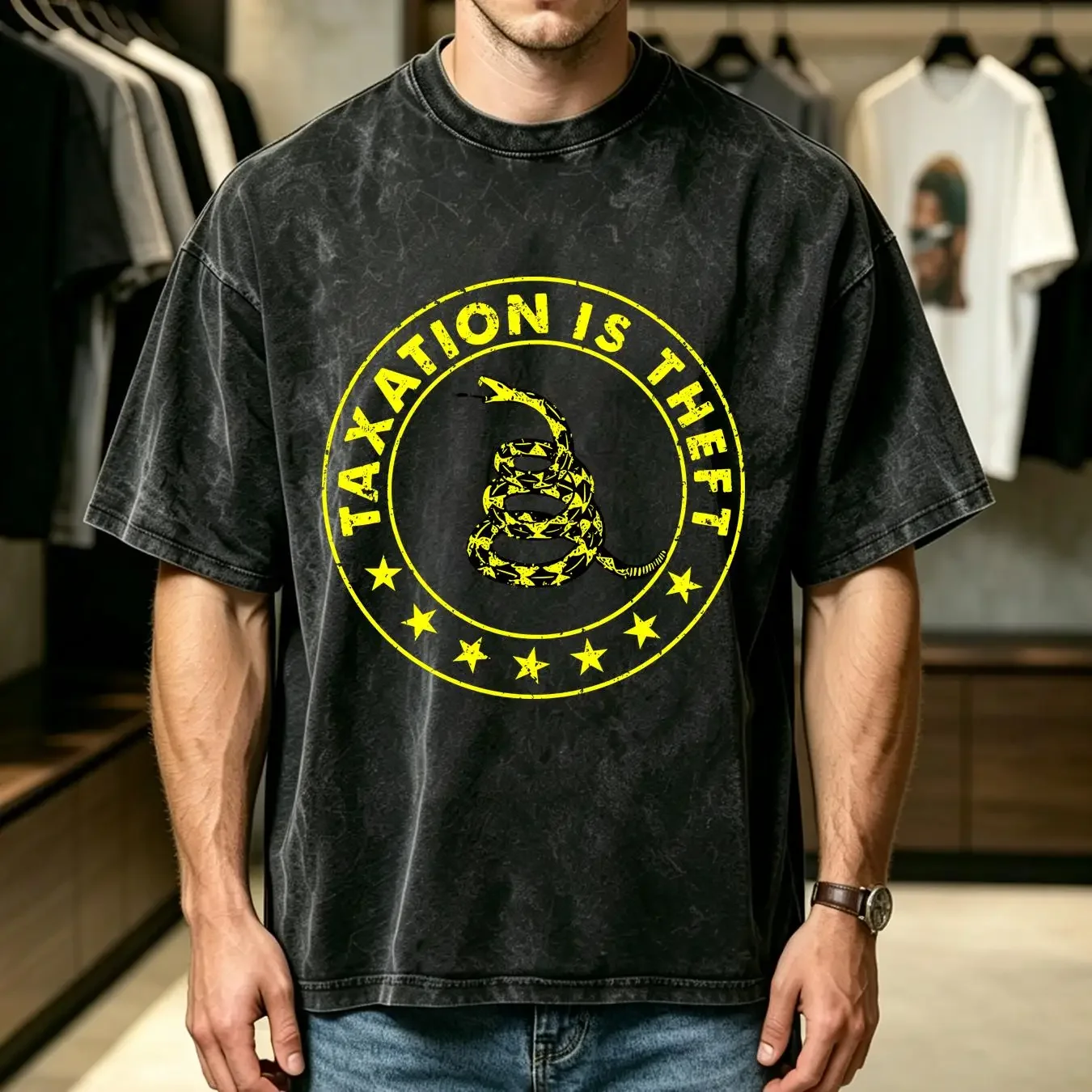 washed T Shirt Taxation Is Theft Libertarian Political Funny Saying Joke Vintage Men's vintage Washed Top For Everyday Wear