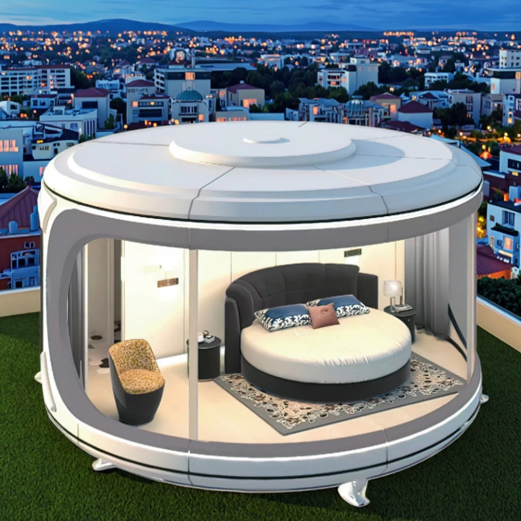غرفة نوم واحدة، طراز فولاذي خفيف الجاهز، منزل مستدير، فيلا دائرية، منزل حاوية معياري جاهز للفندق #1