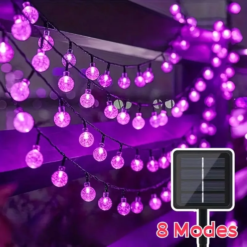 6M/5M LED Halloween Purple Bubble Ball String Lights With 8 Lighting Modes Outdoor Garden Waterproof Solar Powered Decor Lamp