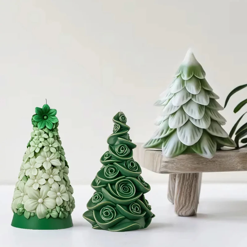 Weihnachtsbaum Duft Kerze Silikonform Relief Rose Design DIY Pflanze Gips Harz Form Partybevorzugung Dekor handgemachte Liebhaber Geschenke