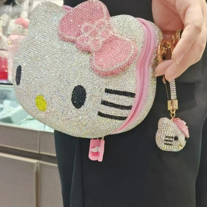 New Sanrio Cute Cartoon Hello Kitty Diamond Bag Fashion Girl Messenger Bag Handmade Diamond Inlaid Decoration Handbag Girl Gifts