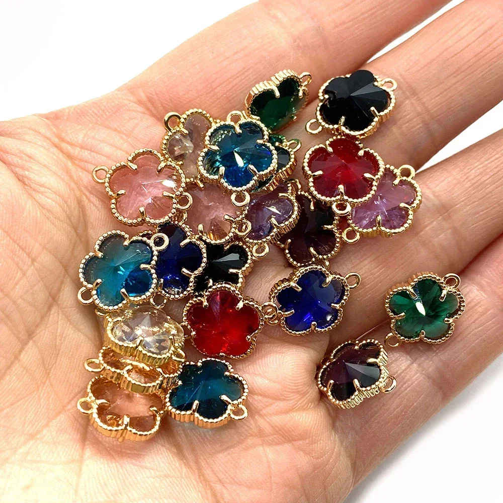 Natural Stone Flower Shape Crystal Pendant 11x15mm Double Hole Connector Fashion Charm DIY Necklace Earrings Jewelry Accessories