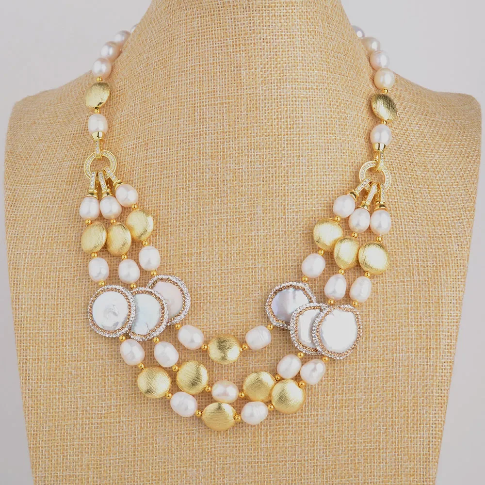 

3 Rows Freshwater Cultured White Rice Pearl Necklace
