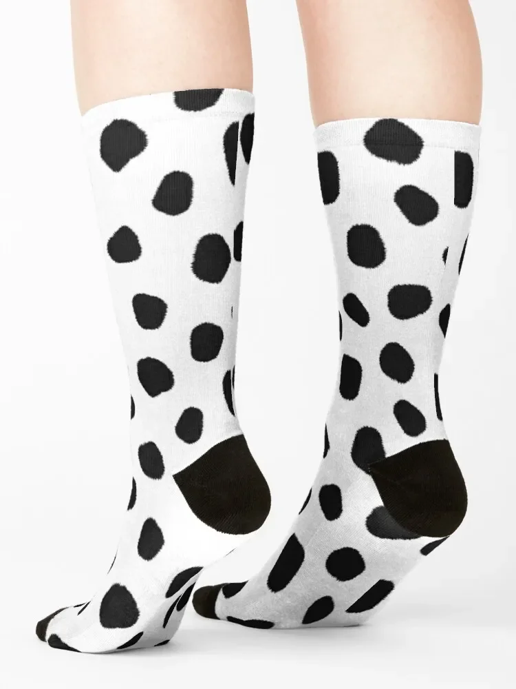 Dalmatian print - Black and white Dalmatian spot Socks designer Thermal man winter retro Soccer Socks Girl Men's