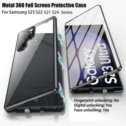 Voor Samsung Galaxy S24 S22 S23 Ultra Case Metaallegering Magnetische 360 ° Full Surround Screen Hd Anti Gluurglas Beschermkap