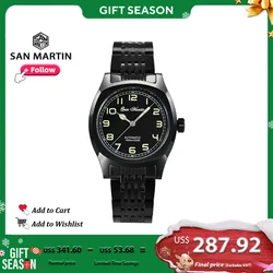 San Martin Design 38mm Sport Men's Watch DLC Black Warrior Fashion Trend Automatic Mechanical Wristwatch 10Bar Waterproof SN0026