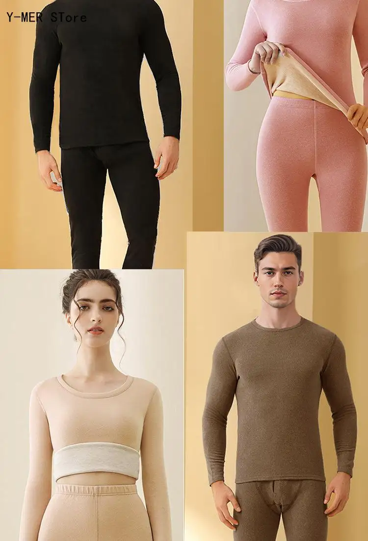 Couple Cashmere Silk Thermal Underwear Set Soft Stretch Cold Resistant Warm Base Layer Top & Pants for Men Women Winter