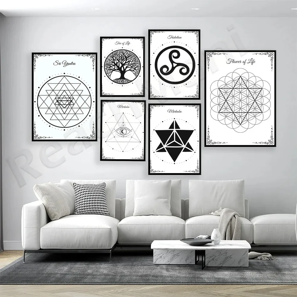 Sacred Geometric Prints - Melkabali Yantra Triskrion Metatron Cube Tree of Life Flower of Life Seed Poster Canvas Painting Gift