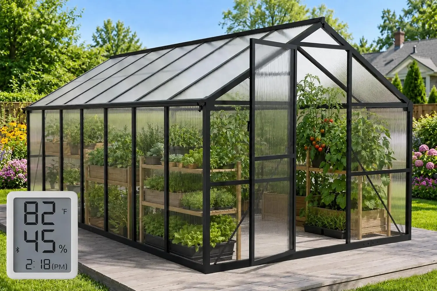 8X14FT Enhanced Aluminum Walk-in Greenhouse for Outdoors with Thermometer | Easy Assembly, UV-Resistant Panel, Rain Gutter, Lock