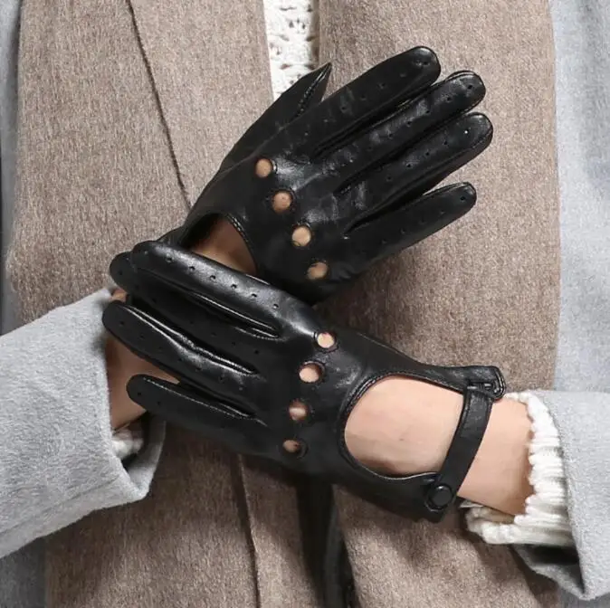 gloves real leather women scooter Fashion Breathable Thin Nappa Sheepskin Driving Wrist Women Gloves Unlined